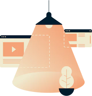 Lamp light shining on two browser windows.