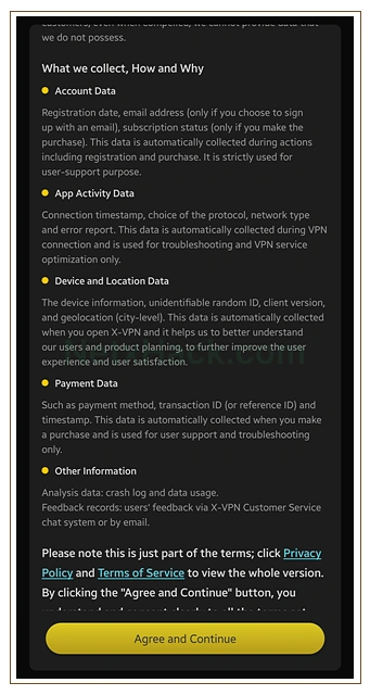 X-VPN 개인정보 수집 Privacy Policy