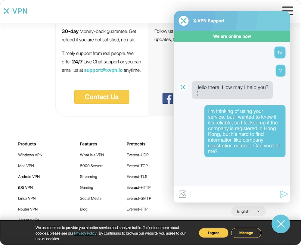 X-VPN support chat