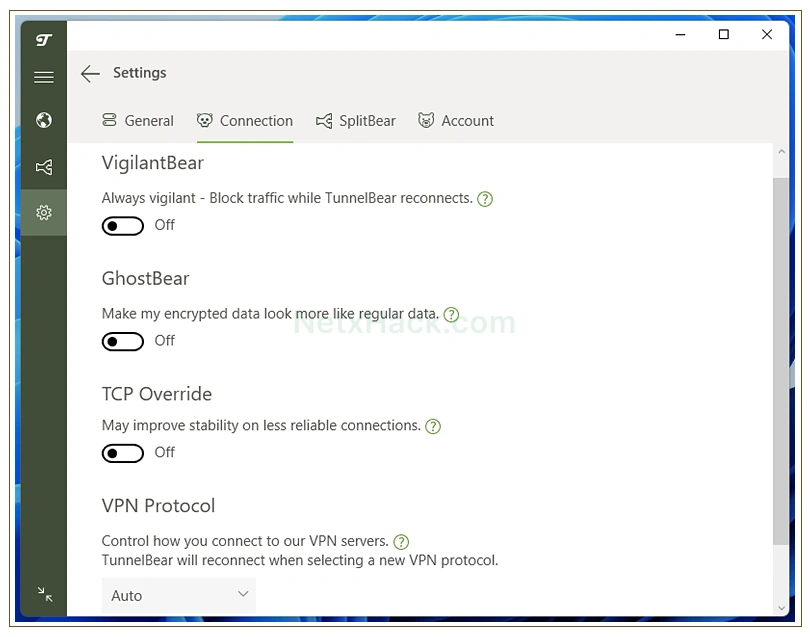 TunnelBear 접속 설정 - VigilantBear Ghostbear TCP Override VPN protocol