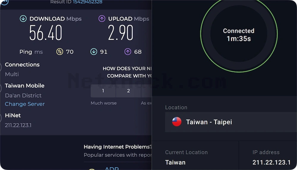 VPN.AC 대만 서버 테스트